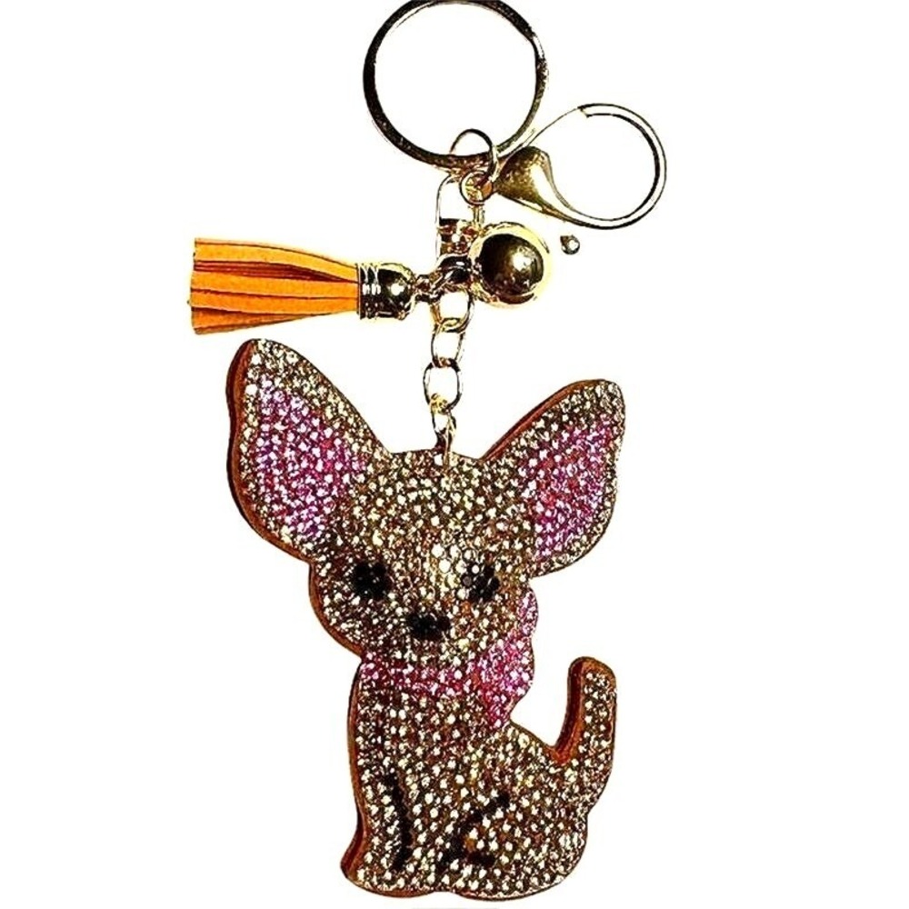 Unbranded Keychain‎ Women Small Pink Like New Chihuahua Rhinestone Tassel Charm